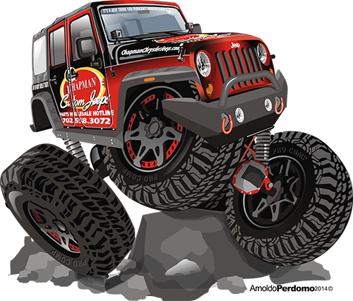 cartoon rendering of a red jeep