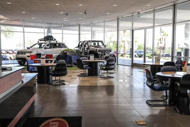 Show room with vehicles on display